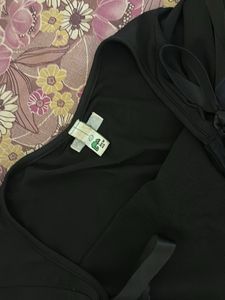 Black Off-Shoulder Ruched Top with Tie Details