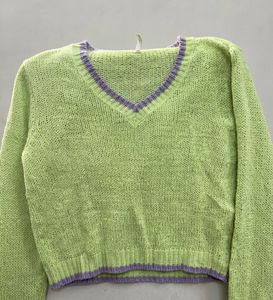 ONLY Green V-Neck Knit Sweater