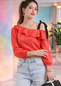 Red Ruffle One-Shoulder Top