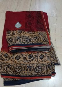Maroon Saree with Block Print