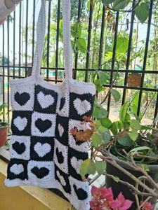 Crocheted Heart Tote Bag
