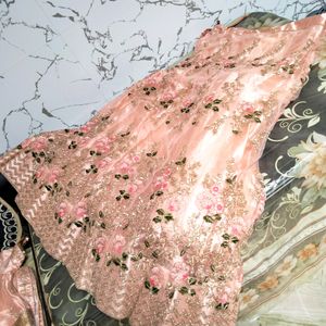 Exquisite Peach Floral Embroidered Lehenga