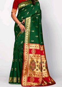Elegant Green Silk Saree with Gold Border