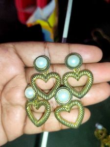 Gold Tone Heart Earrings with Pearls combo 2