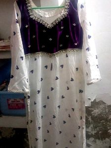 Women Purple White Designer Anarkali Kurti Velvet