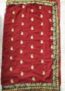 Maroon Saree with Gold Paisley + Blouse🌼❤️