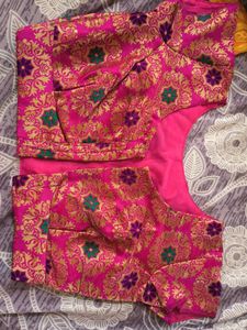 Coral Pink Blouse with Gold Border