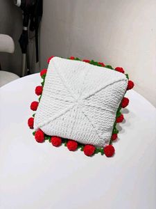 crochet rose pillow