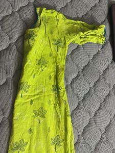 Bright Lime Green Leaf Print Kurta