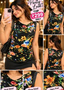 Women's Black Floral Print Sleeveless Top 34"-38"