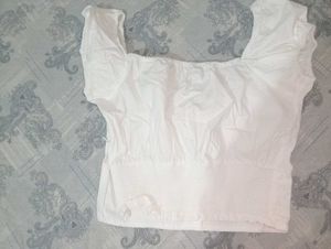 White Puff Sleeve Crop Top