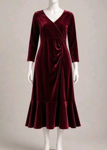 Elegant Maroon Velvet Midi Dress