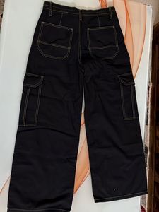 Black Cargo Pants with Contrast Stitching