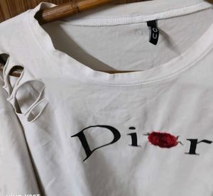 White Distressed Dior Rose T-Shirt