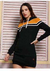 Hoodie Dress - Black, Mustard, &amp; White