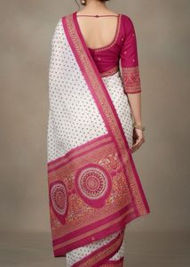 Elegant White &amp; Pink Printed Saree