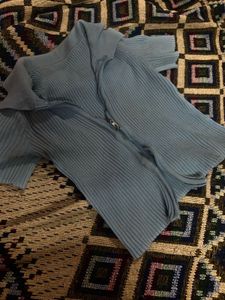 Blue Ribbed Zip-Up Top