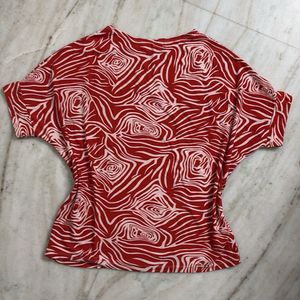 Red &amp; White Abstract Print Top
