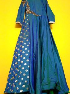 Peacock Blue Colour Ethnic Girls Gown