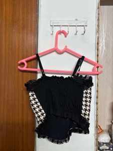 Houndstooth Corset Top with Pearl Details