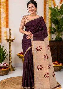 New soft linen cotton saree Brown