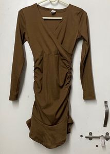 Brown Ruched Wrap Dress
