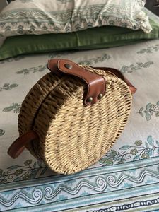 Woven Straw Round Crossbody Bag