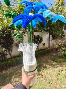 Handmade Blue Chenille Flowers