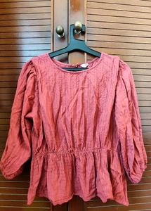 INTRIBE Rust Textured Peplum Top | Size M