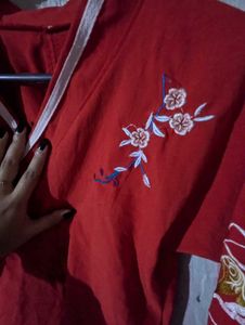 Red Embroidered Kimono