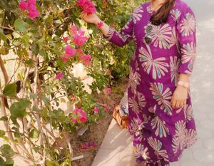 Purple Printed Kurta with Pants Set