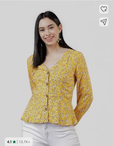 Yellow Floral Print Peplum Top