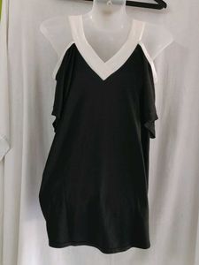 Black &amp; White Cold Shoulder Top