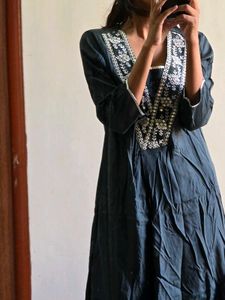 Elegant Dark Kurta with Intricate Neckline