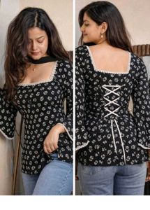 Stylish Black Floral Print Kurta