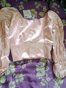 Pink Satin Puff Sleeve Top