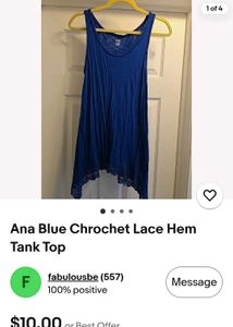 Cobalt Blue Lace Trim Tank Top