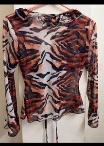 animal print ruffle top