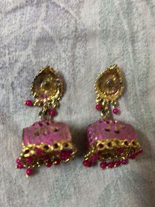 Pink Meenakari Jhumka Earrings