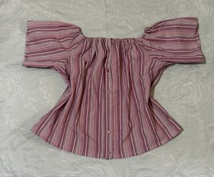 combo cute Pink Striped Off-Shoulder Top