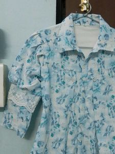 Vintage Light Blue Floral Button-Up Shirt