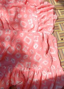 Charming Pink Dress Material with White Print
