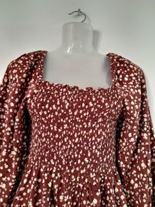 Smocked Floral Square Neck Dress