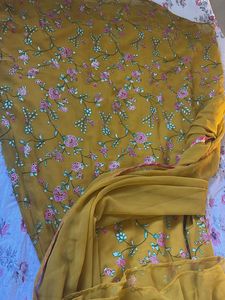 Yellow Floral Peplum Lehenga Choli Set