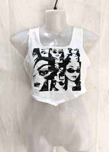 20286. Graphic Print Crop Tank Top