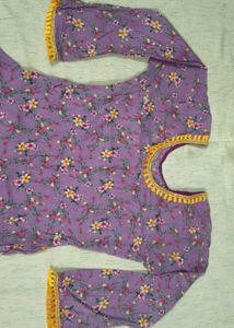 Purple Floral Print Kurta with Tassel Detail