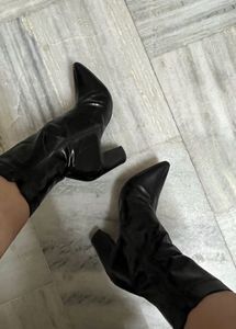 Black Faux Leather Ankle Boots