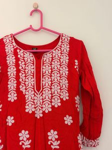 Vibrant Red Kurta chikankari kurt