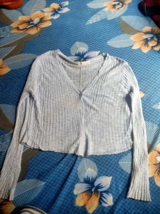 Light Blue Ribbed Cardigan