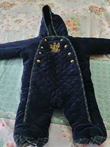 Navy Blue Velour Snowsuit with Gold Buttons